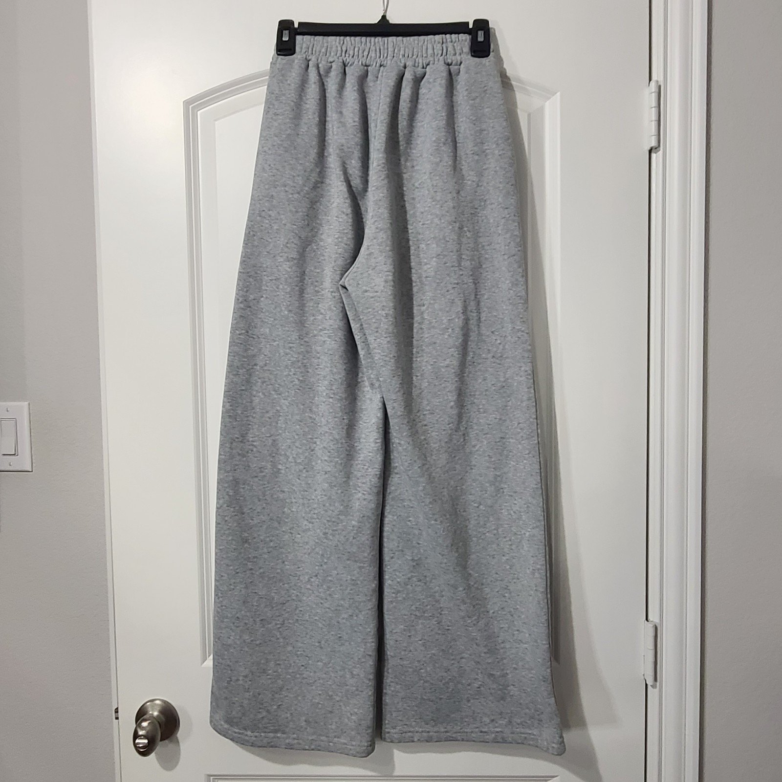Womens L Gray Wide Leg Sweatpants Elastic Waist Loose Cozy Lounge Cargo Pants Ba