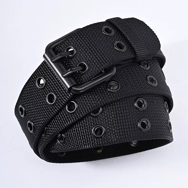 Luxury Nylon Belts Men’s Double Grommet Belt Buckle Outdoor Sport Belt for Jeans