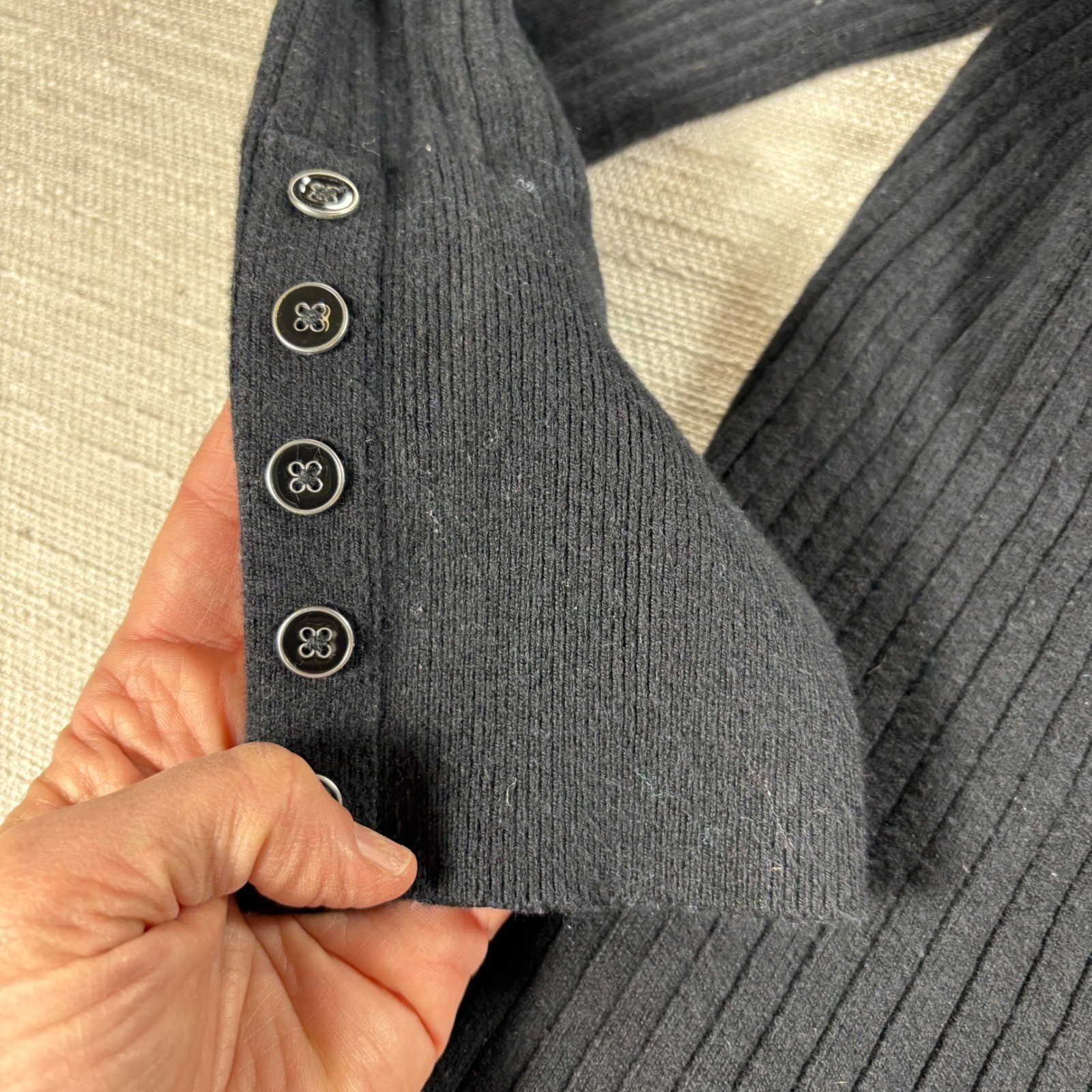 Talbots Plus 2X Turtleneck Sweater Black Button Ribbed Cuff Knit Top Classic