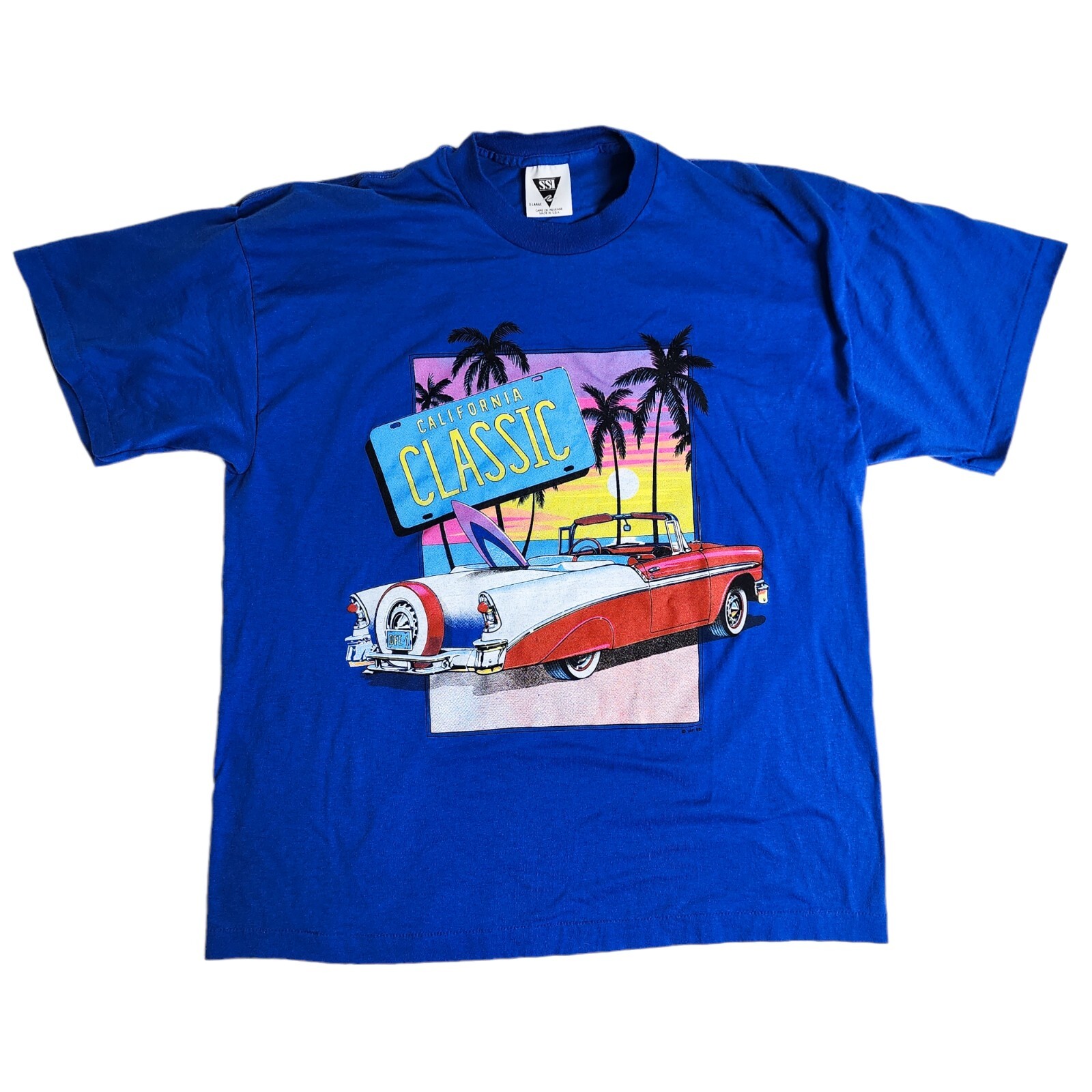 Vintage SSI California Classic Cars T-Shirt Size Large Surfing Beach Bel Air 90s
