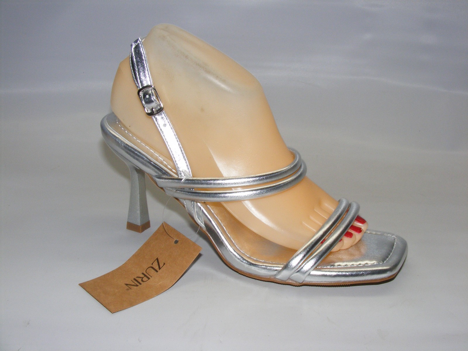 Zurin Silver Strappy Heels Size 9 M Sandals Square Open Toe Dress Wedding Party