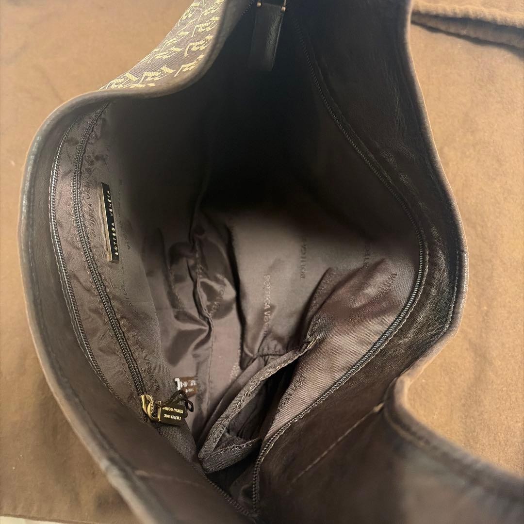 Good Condition Bottega Veneta BV Pattern Shoulder Bag Canvas x Leather Brown