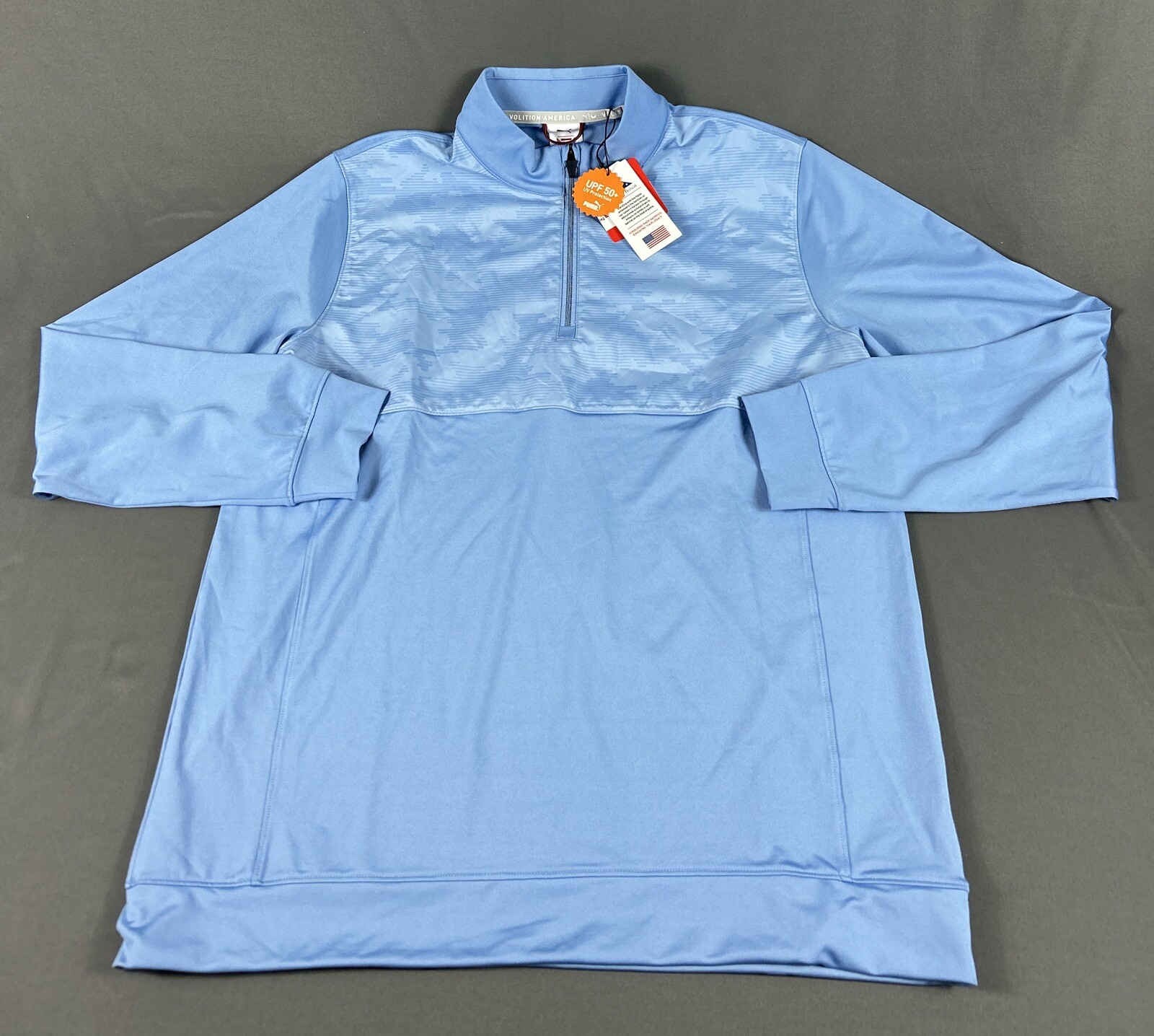 Puma Golf Pullover 1/4 Zip Volition America Camo Cover Print Medium Blue NWT $80