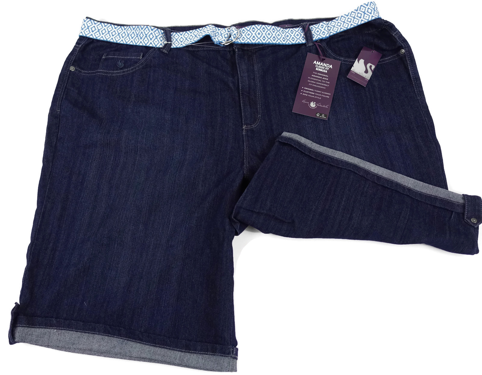 Gloria Vanderbilt Amanda Jeans Shorts Women 24W Bermuda Stretch Belted Pockets