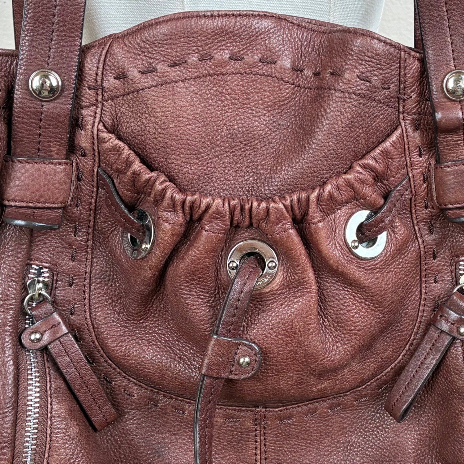 B. Makowsky Oversized Bag Genuine Leather Slouchy Hobo Boho Brown Quiet Luxury