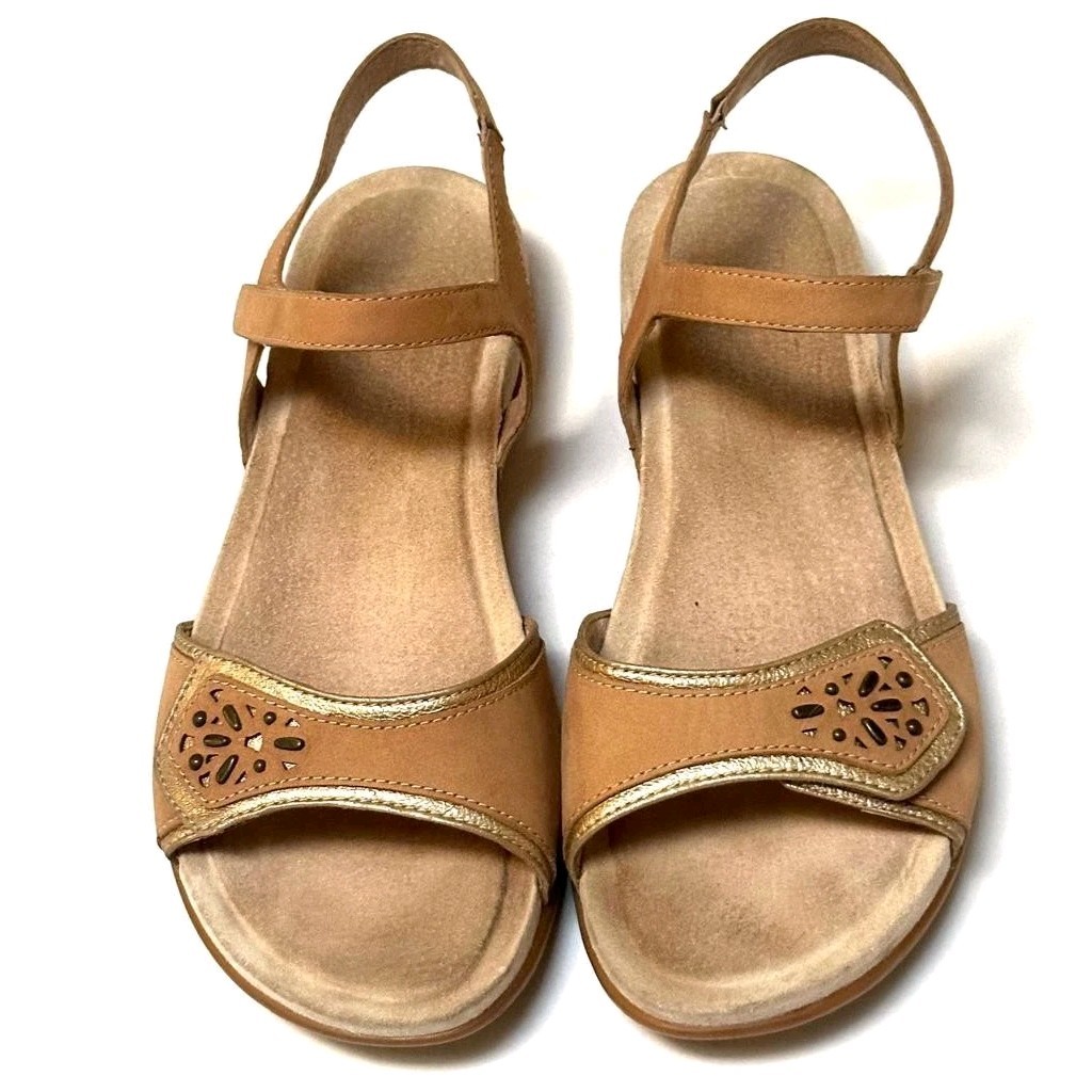 DANSKO Women’s Leather Slingback Comfort Sandals EU40 US9.5 Tan Laser Cut Detail