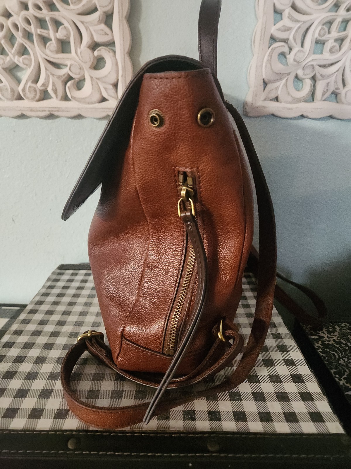 EUC Fossil Claire Brandy Leather Backpack SHB1932213 Brown