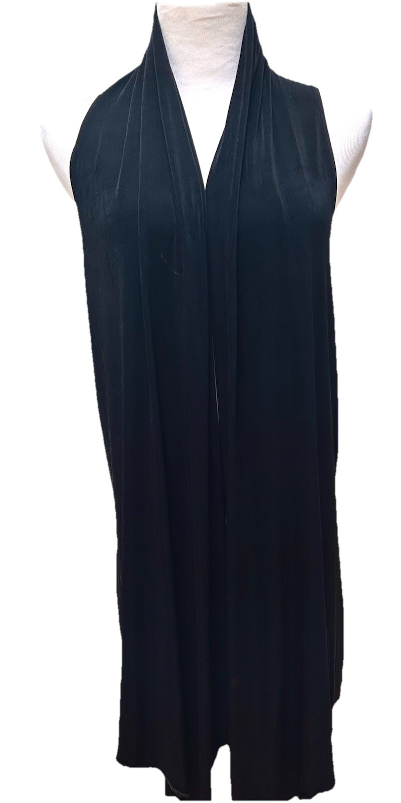 Chicos Travelers Acetate Blend Knit Open Vest Long Size 2 Black