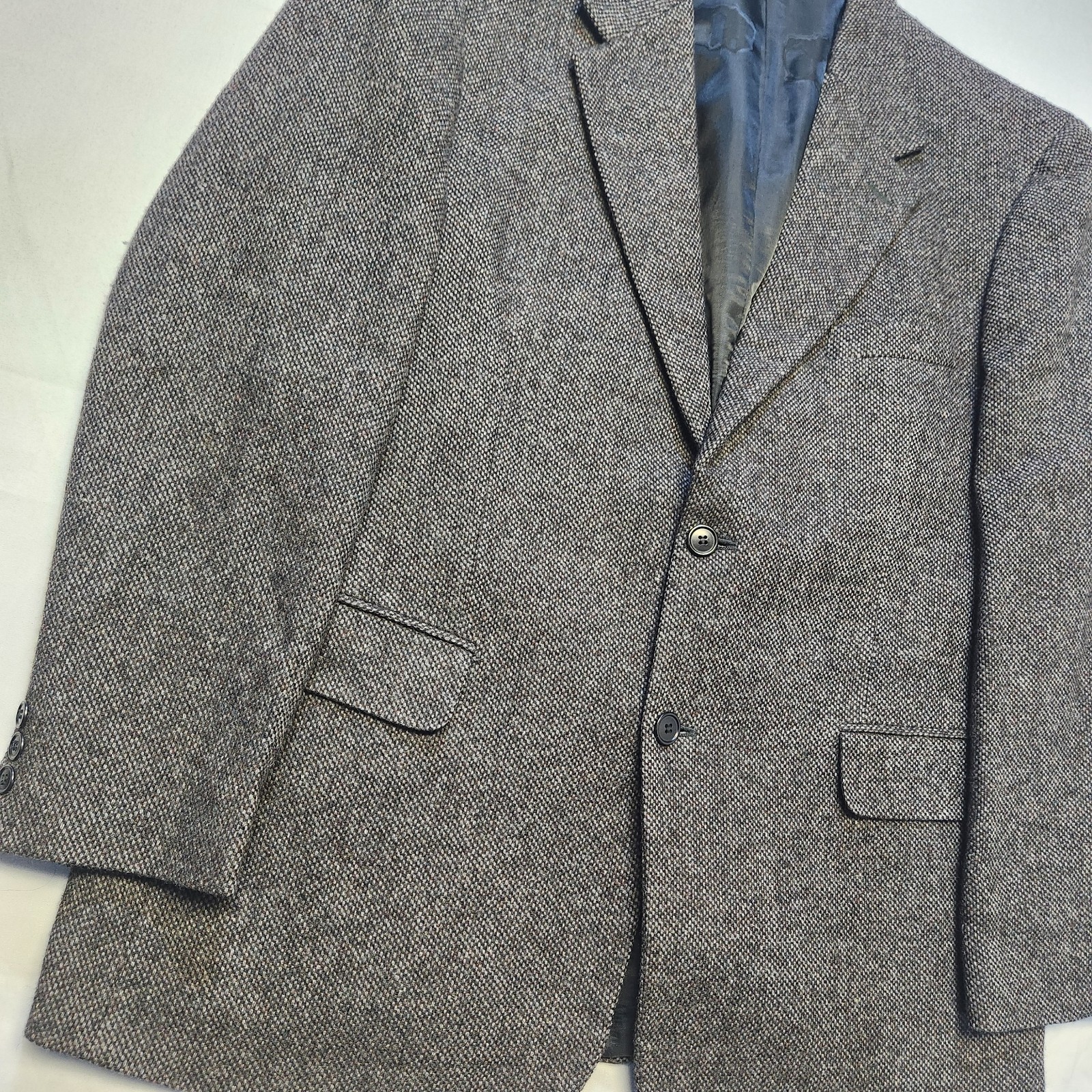 VTG Tweed Jacket 44R Large Gray Barleycorn 100% Wool Lambswool Marled Blazer