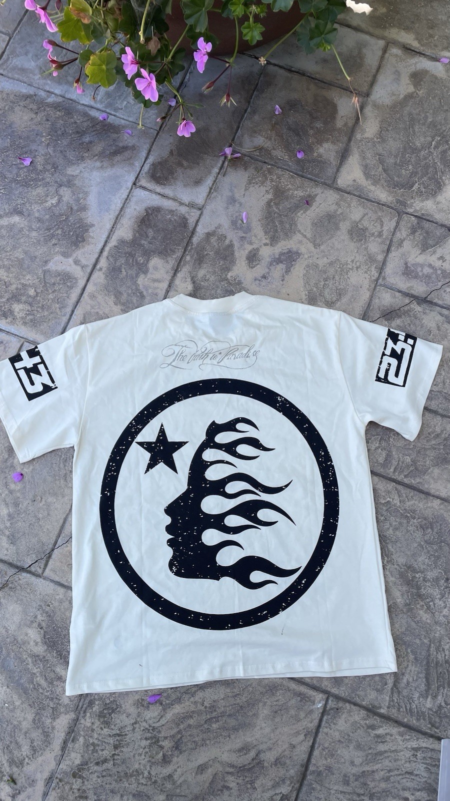 HELLSTAR White Graphic Print Short Sleeve Cotton T-Shirt Men’s S Crew Neck