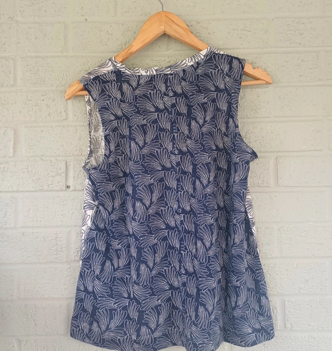 White Stuff Ladies Rylee Navy Print 100% Linen Vest Top Size 12