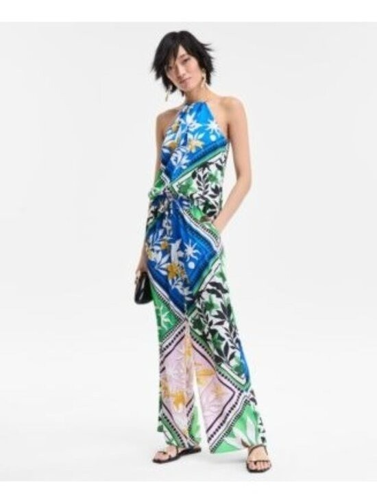 New INC International Concepts Floral Wide Leg Pants in Blue Green Pink XL