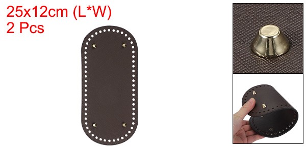 2Pcs Oval PU Leather Bag Bottom Shaper with Holes & Nail 9.8×4.7 Inch Dark Brown