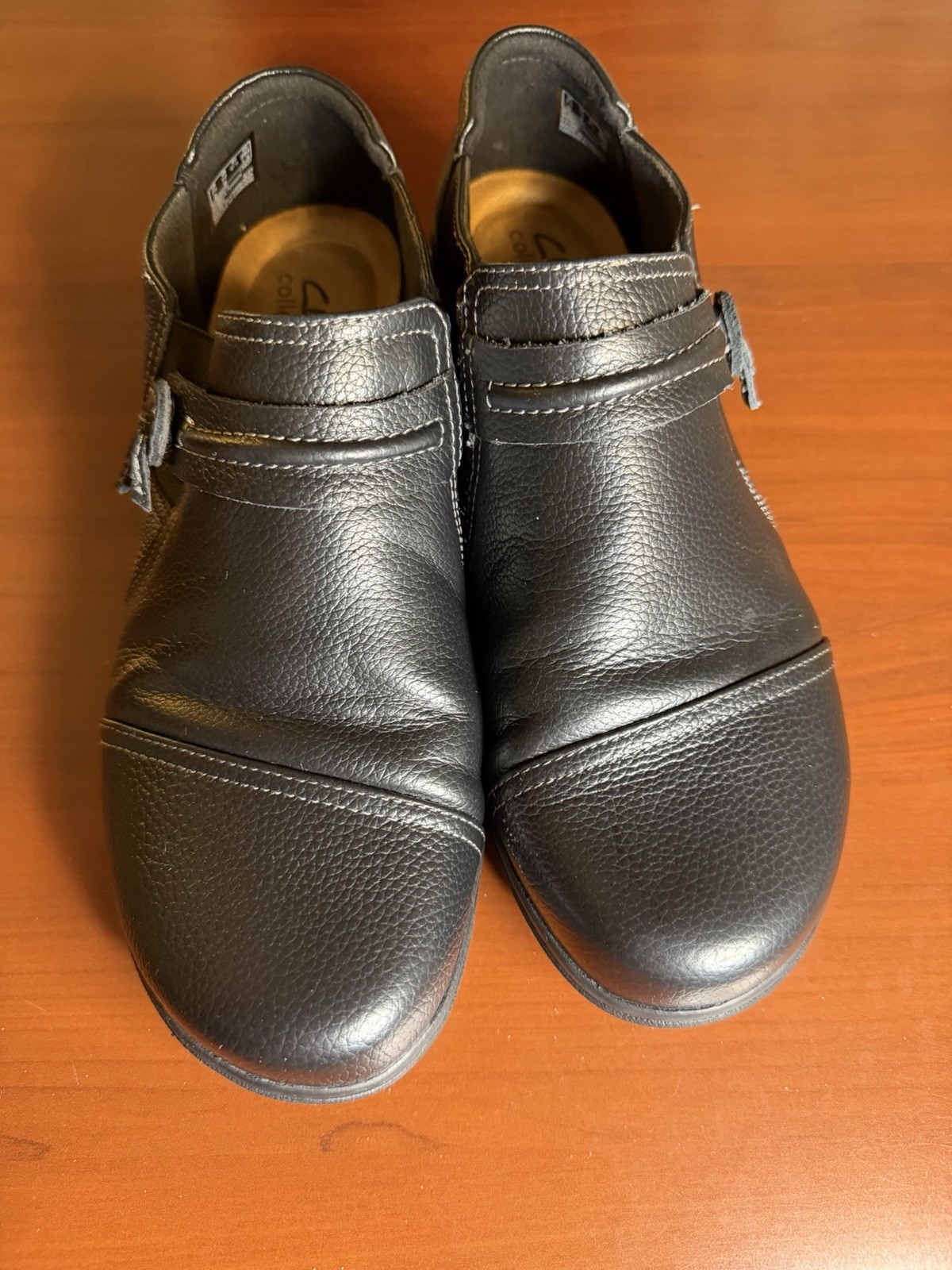 Clarks Collection Black Leather Mary Jane Comfort Shoes Women’s Hook Loop