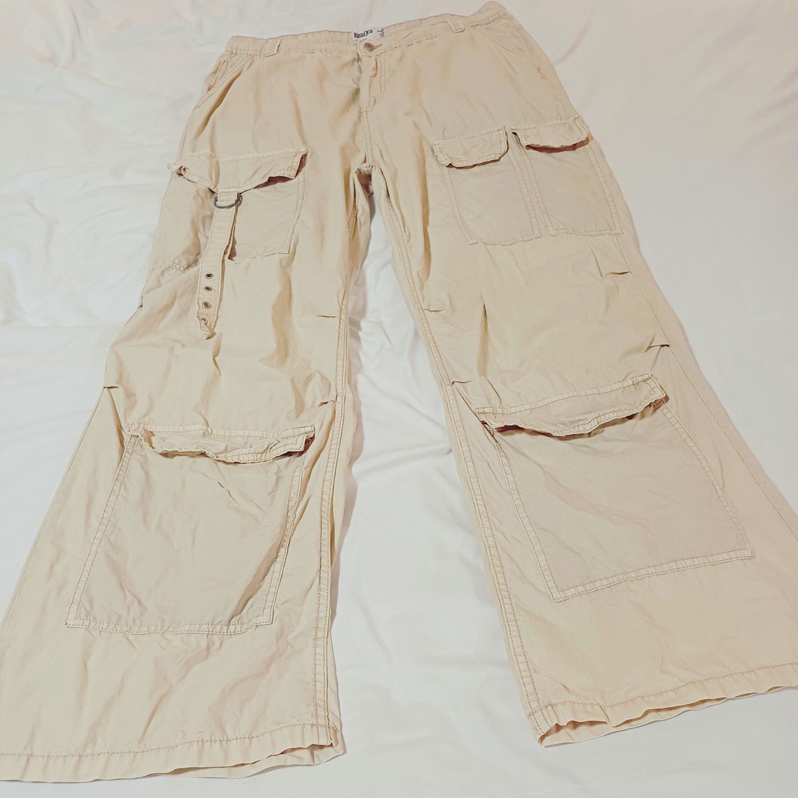 Rita Ora Primark Cargo Pants Size 18 Multi Pocket Beige