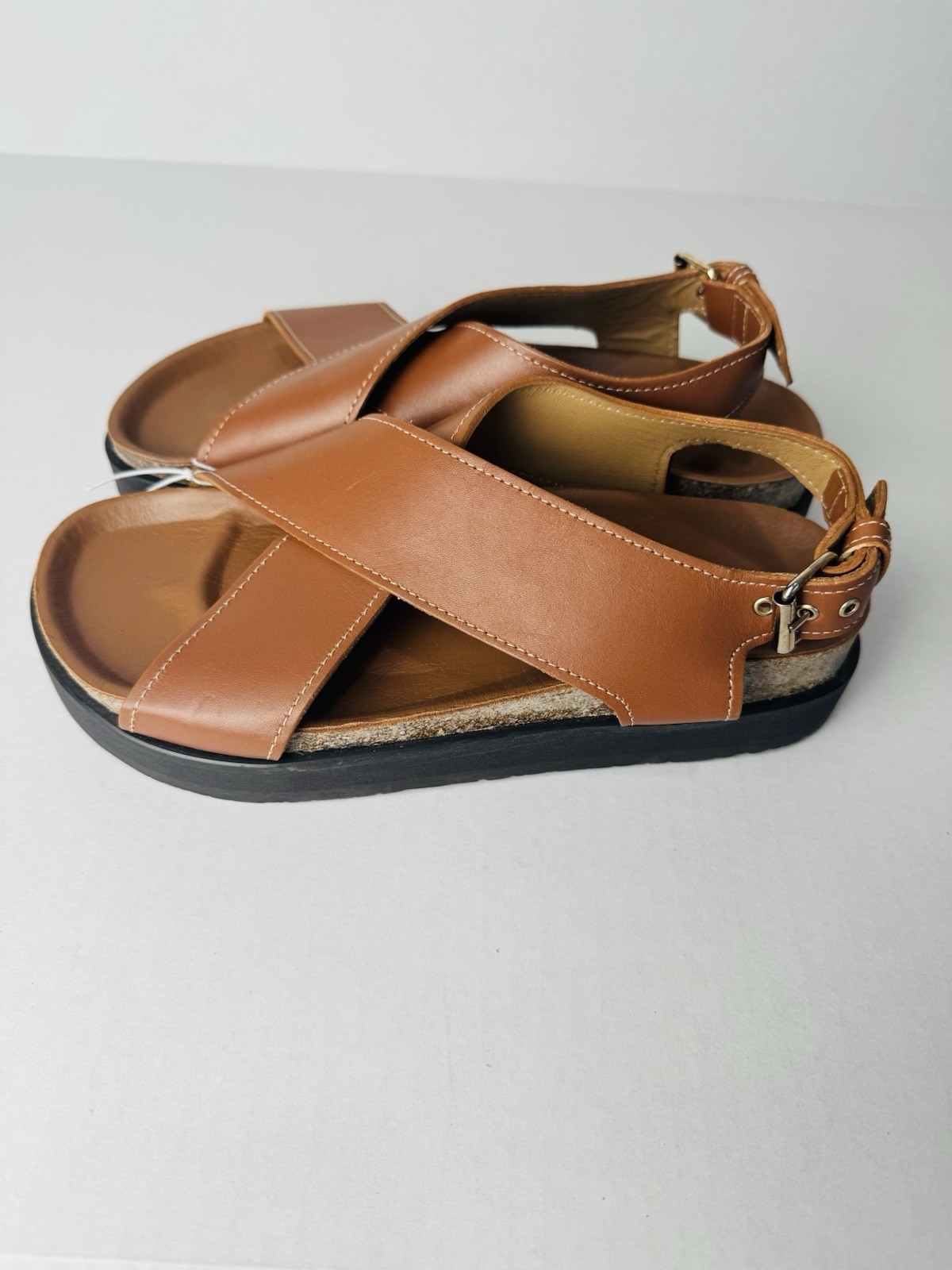 & Other Stories Tan Leather Cross Strap Sandals EU 37 NWO
