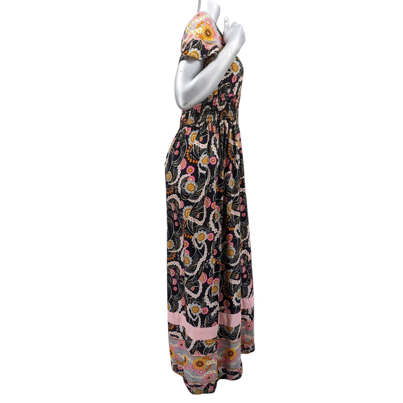 SALE! DIAMOND TEA GOWN Loungewear Maxi Dress Vintage 1970’s Psychedelic Floral
