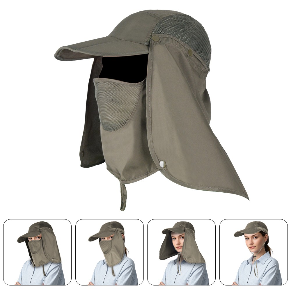 Men Women Detachable Fishing Sun Hat with Neck Flap & Face Cover UV Protection