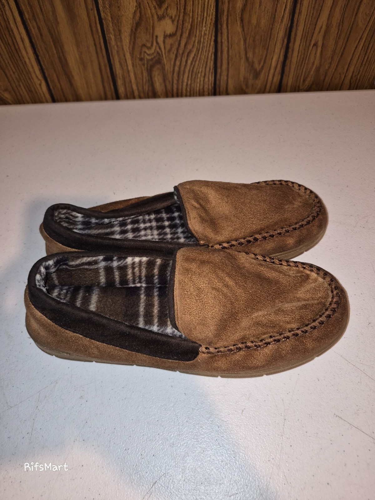 Mens – Unbranded Moccasin Padded Slip On House Shoes – Brown – L