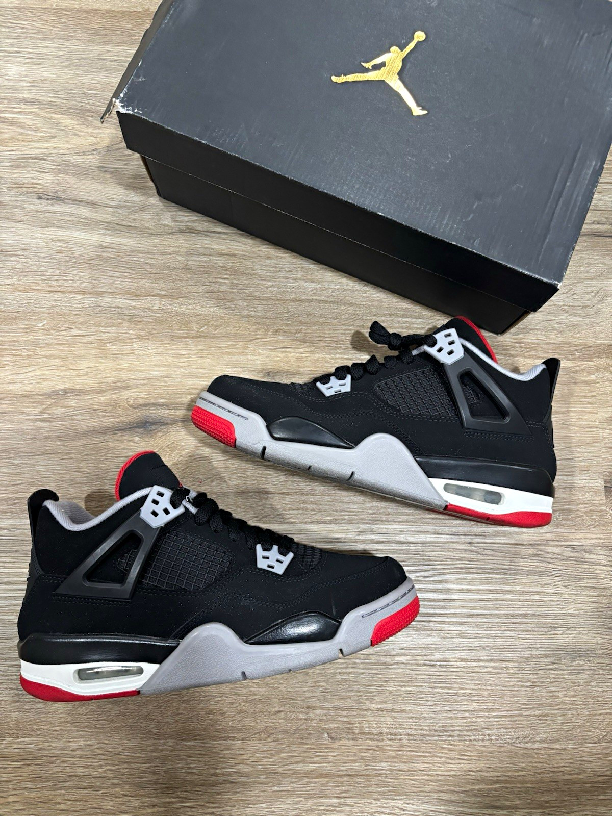 Jordan Air Jordan 4 Retro GS Black Gray Red Mid Top Sneaker 6Y 408452-060