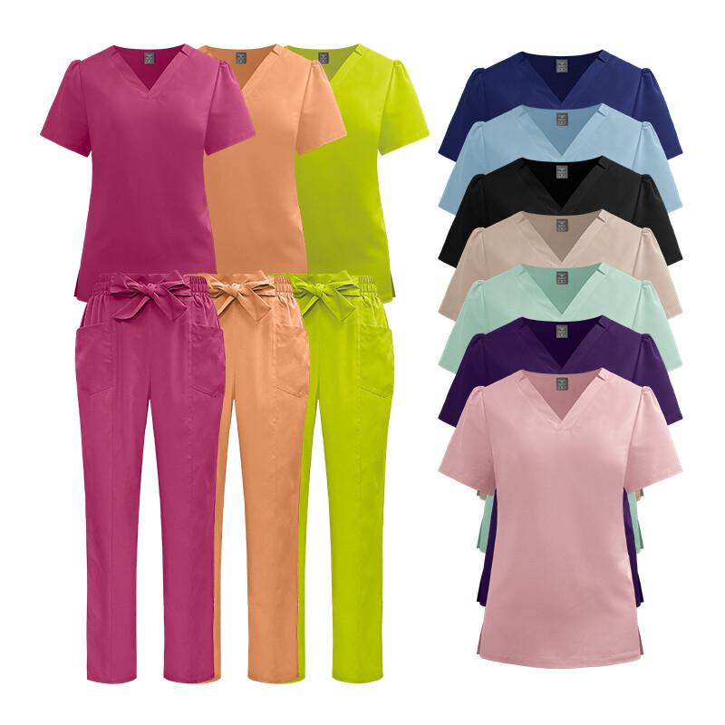 Lady Medical Scrub Set Nursing Uniform V-Neck Straight 2025 Summer Fashion Color