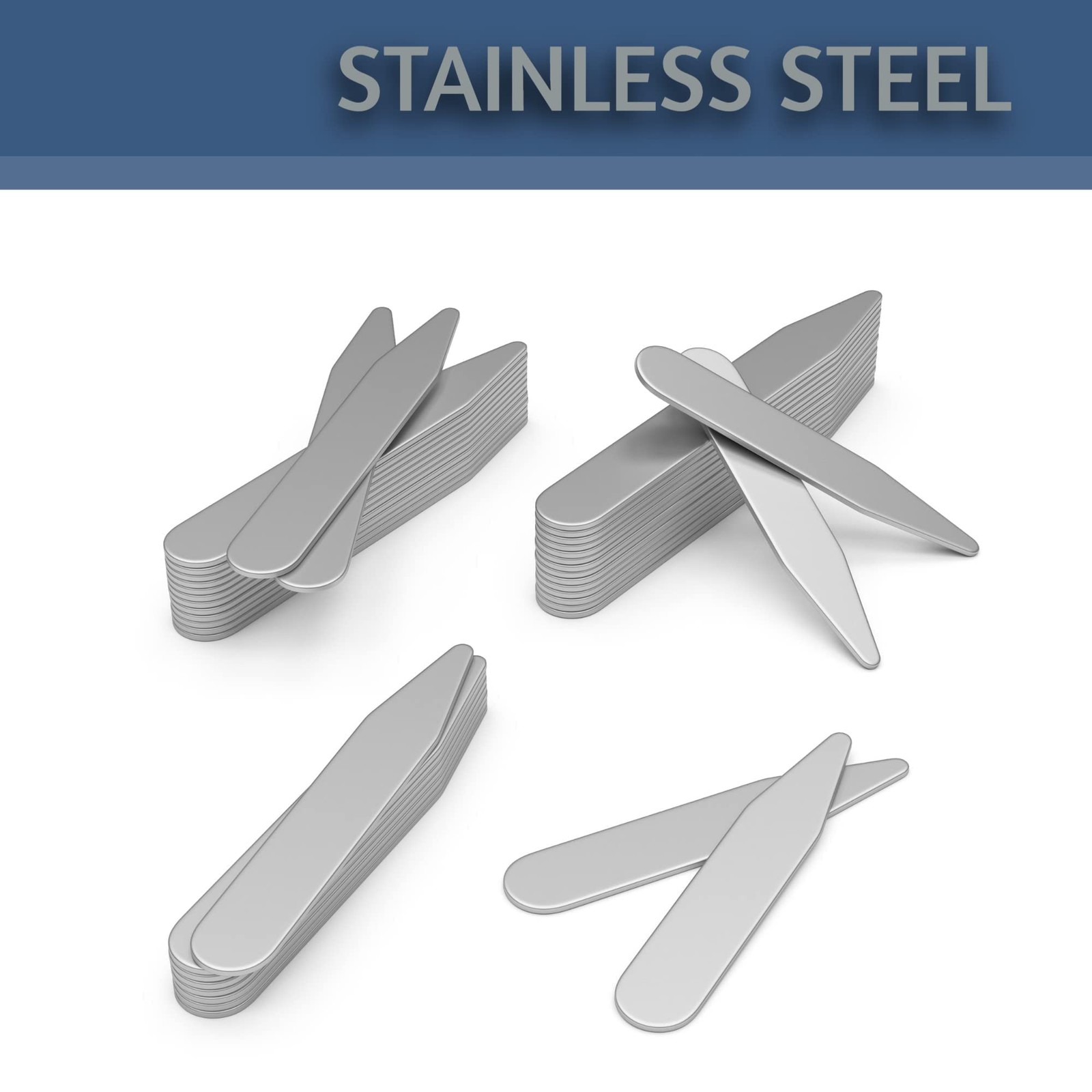 44 Metal Collar Stays for Men – 4 Sizes in Elegant Black Box