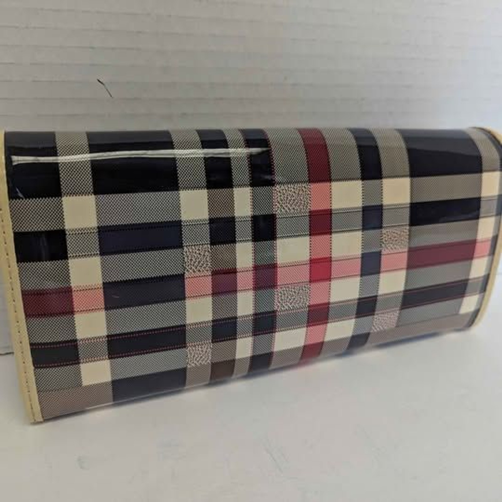 Small Plaid Patent Leather Wallet Y2K Mini Purse Bag for Her 8.5×4.5×1.5