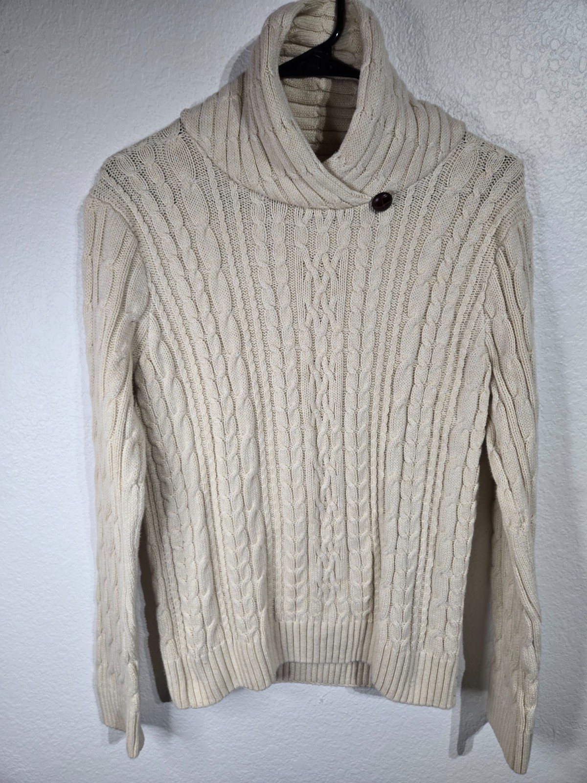 Jeanne Pierre Long Sleeve Cable Knit Cowl Neck Sweater Womens Size Large Tan