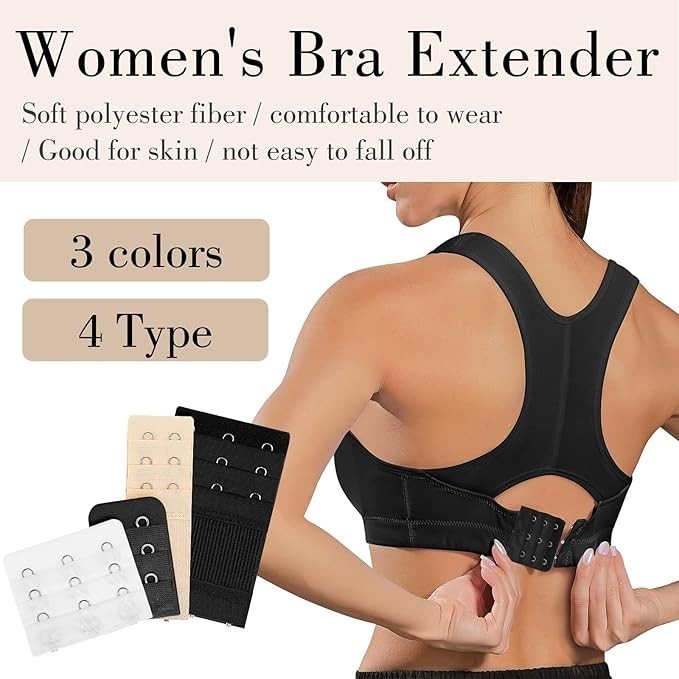 Bra Extender 3-Row (2/3/4 Hook) – Adjustable for Maternity Strapless & Tight Bra