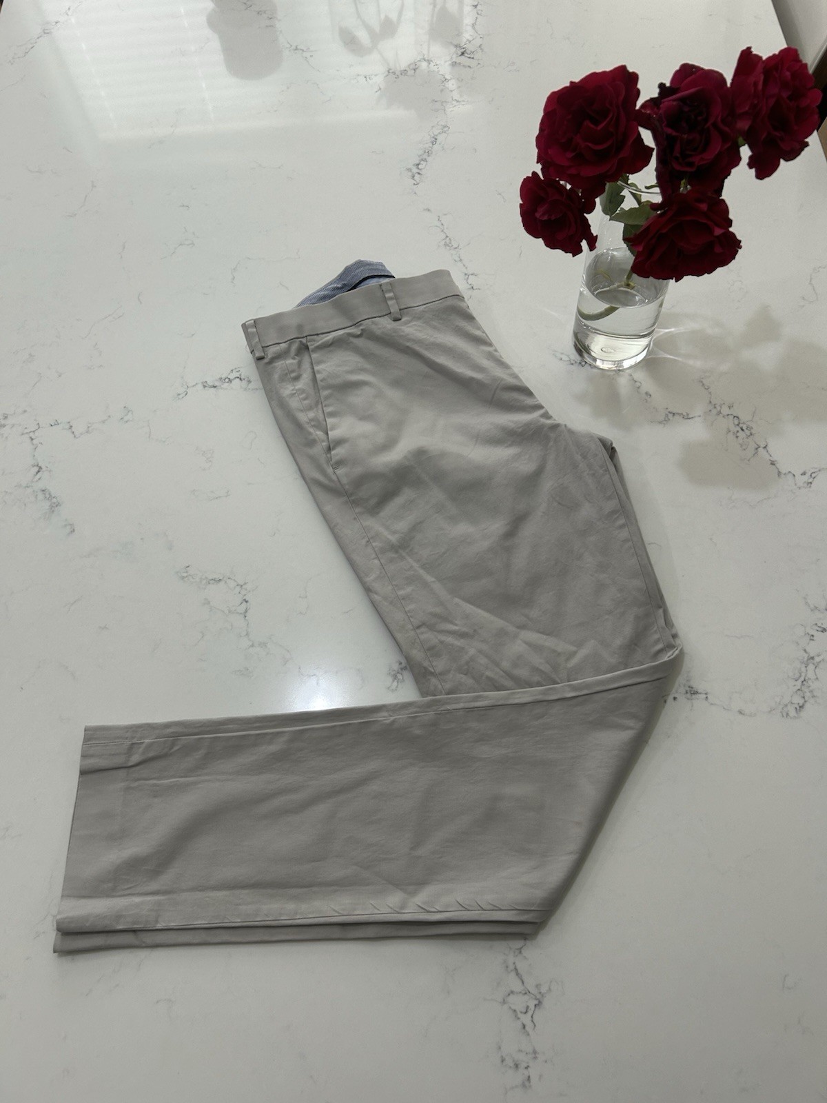 Murano Men Chino Pants 35×34 Beige Gray Flat Front Stretch Casual Trousers Khaki
