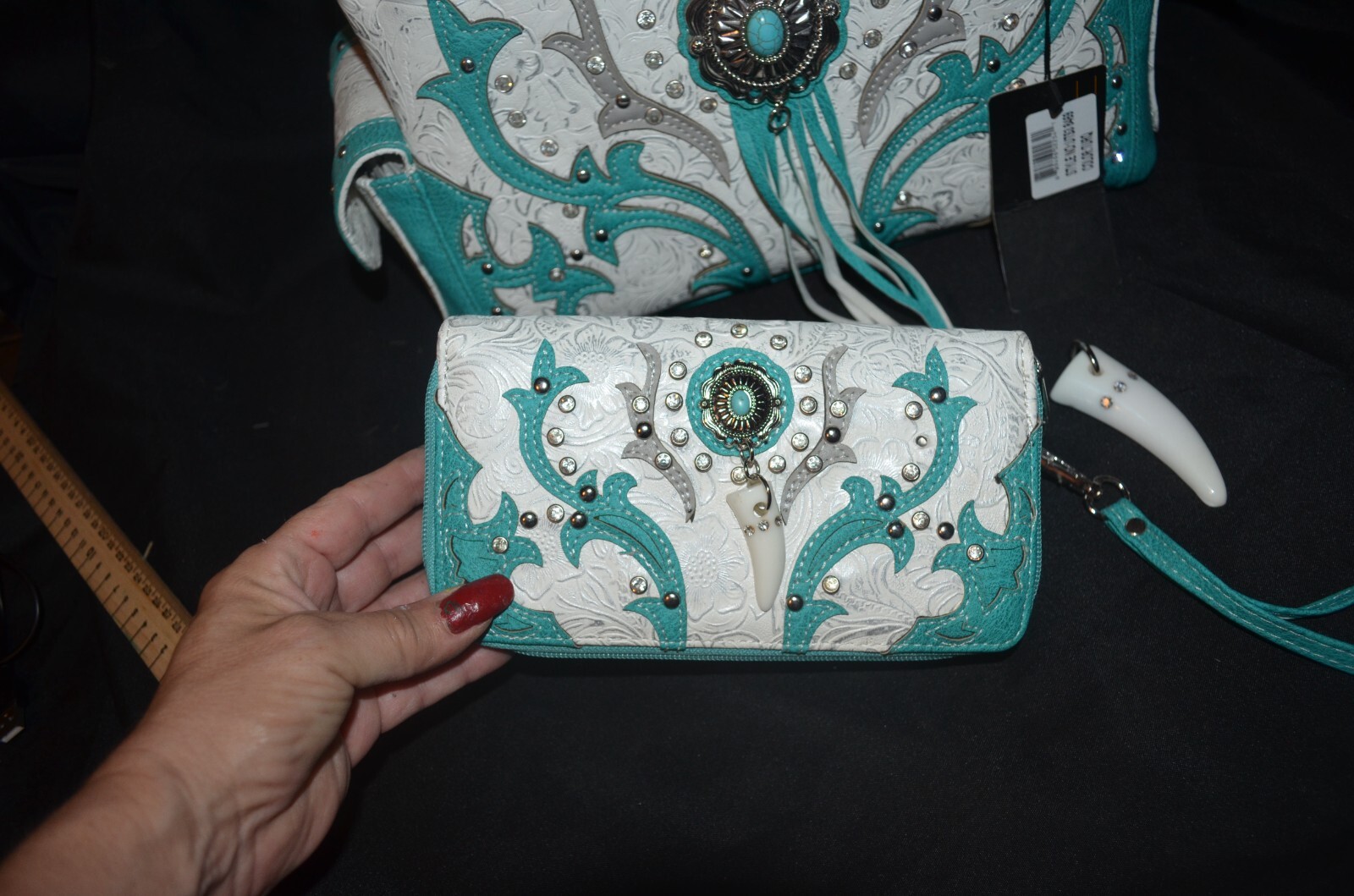 Cowgirl Trendy Purse & Wallet Gun Conceal Purse New Turquoise and White