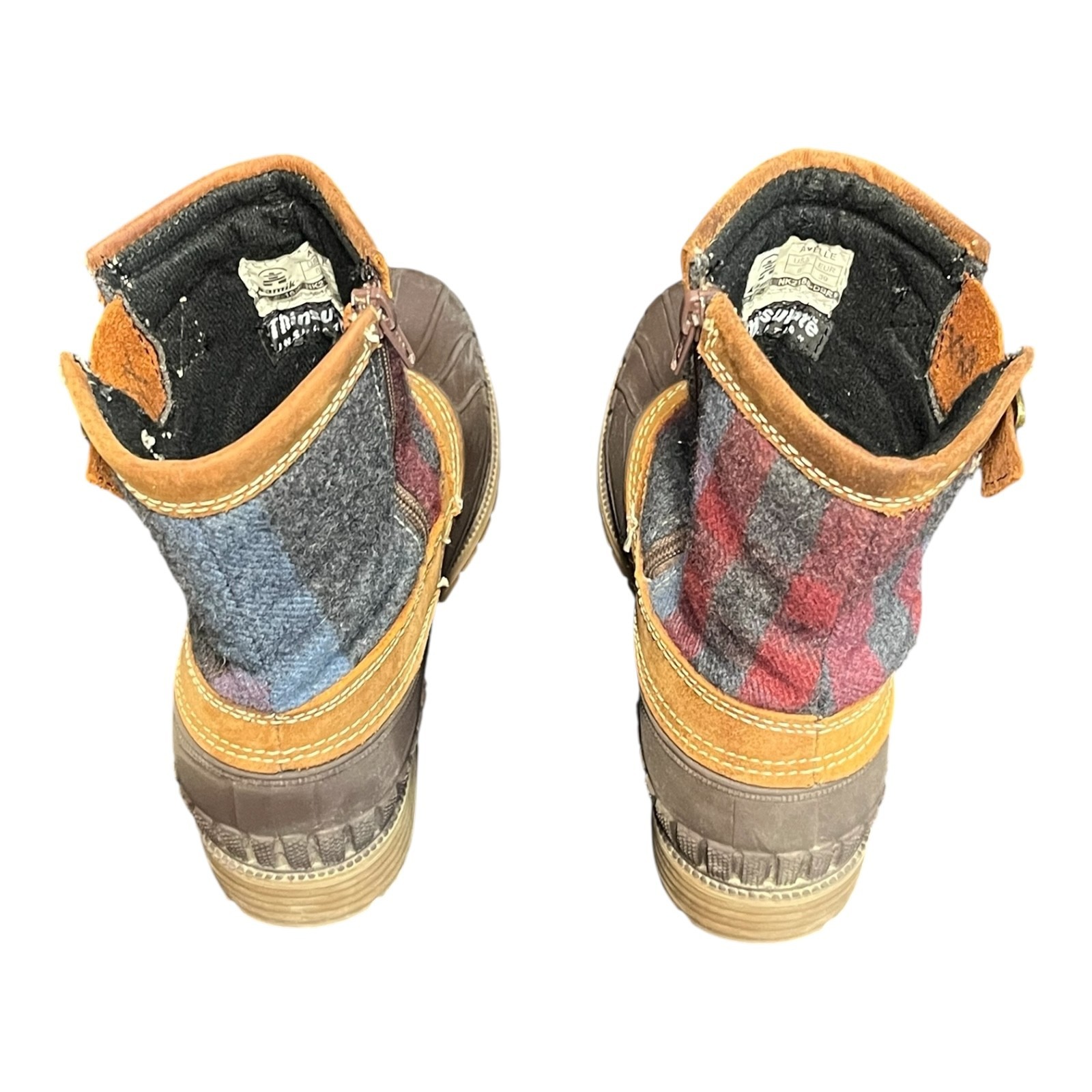 Kamik Avelle Winter Boots Womens Size 8 Plaid Ankle 3M Thinsulate Buckle Zipper