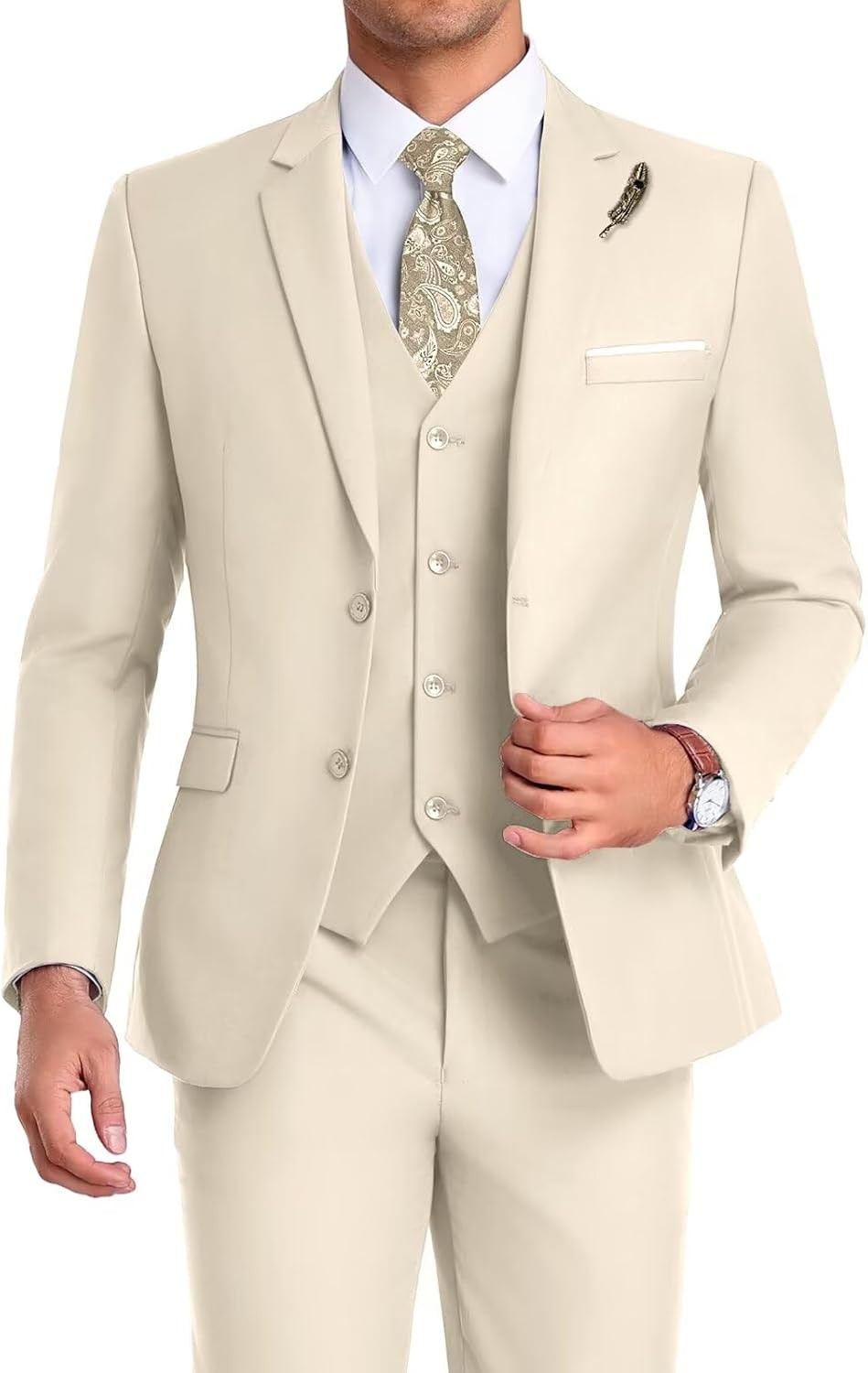 Men’s Slim Fit 3Piece Suit Tuxedo Set Wedding Prom Business Jacket Vest Pant Tie