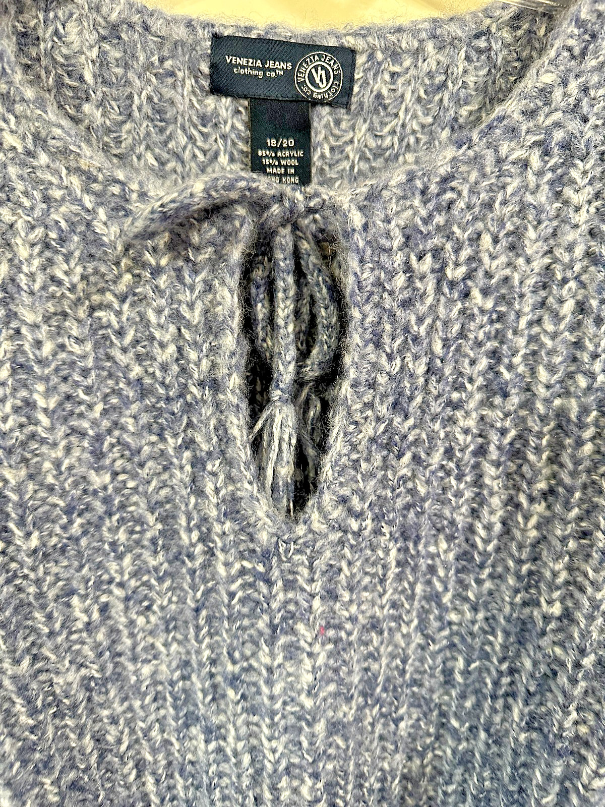 Venezia 18/20 Pullover Chunky Knit Sweater EUC Wool Blend Fringes Peekaboo