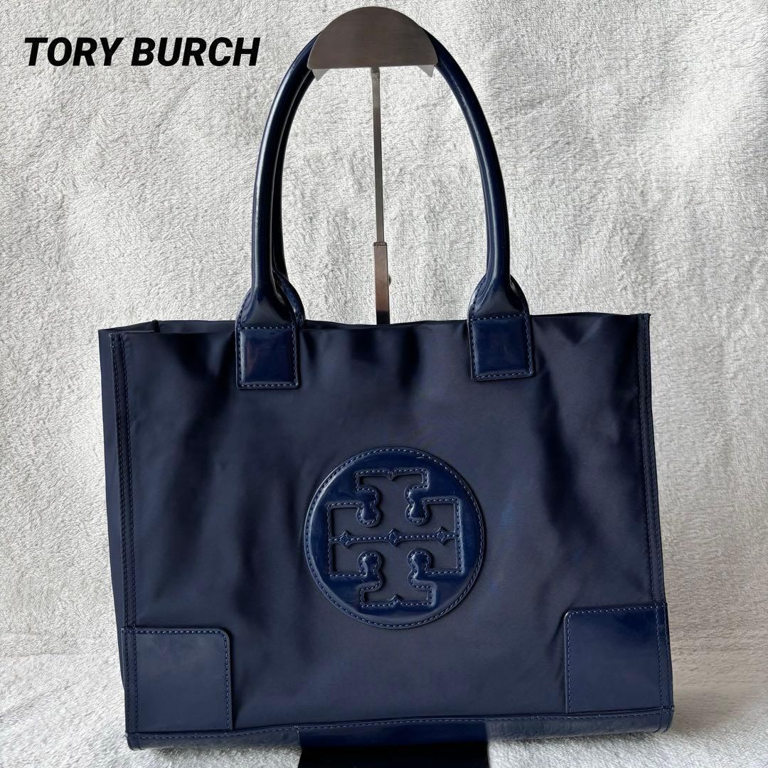 TORY BURCH ELLA tote bag nylon patent navy dark blue