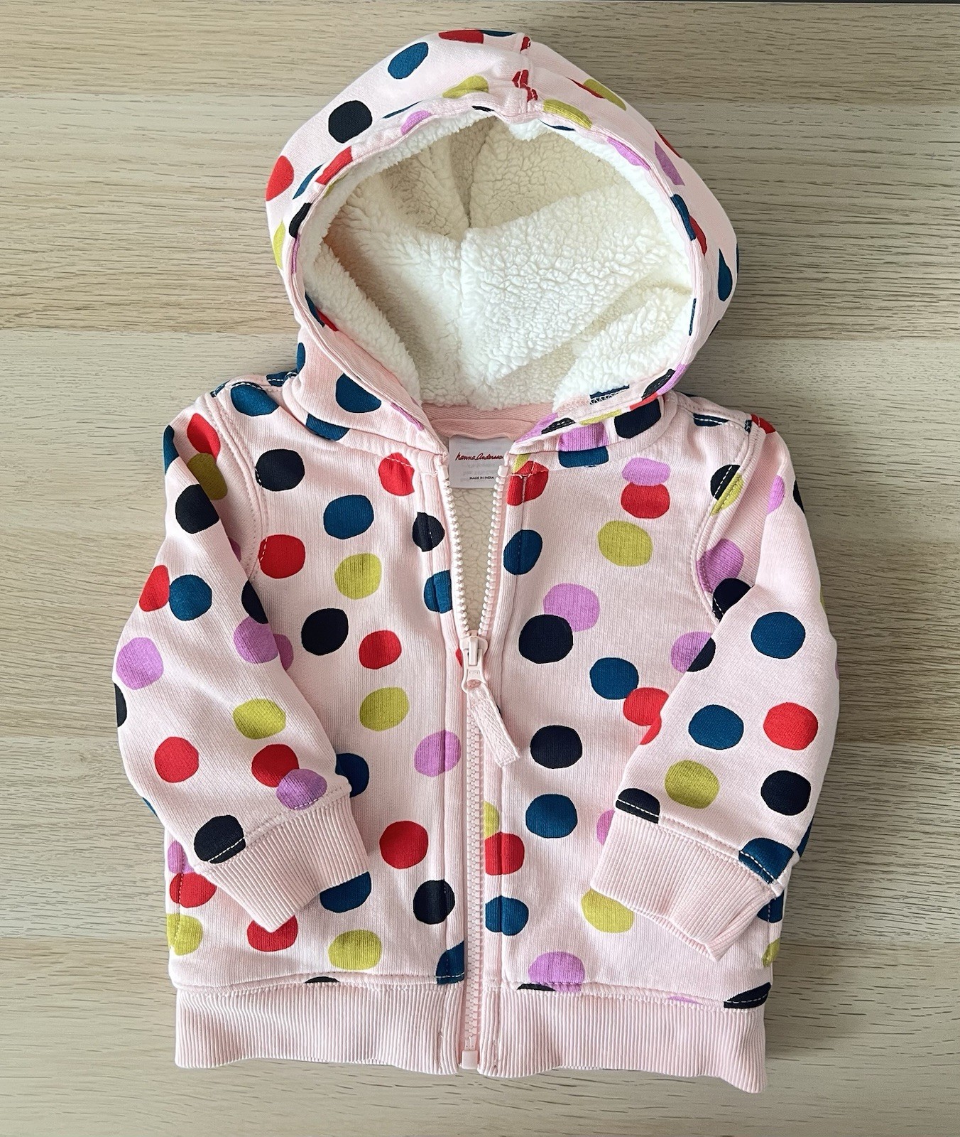 Hanna Andersson Baby Sherpa Lined Hoodie Pink Polka Dot 12-18 Months 75 cm