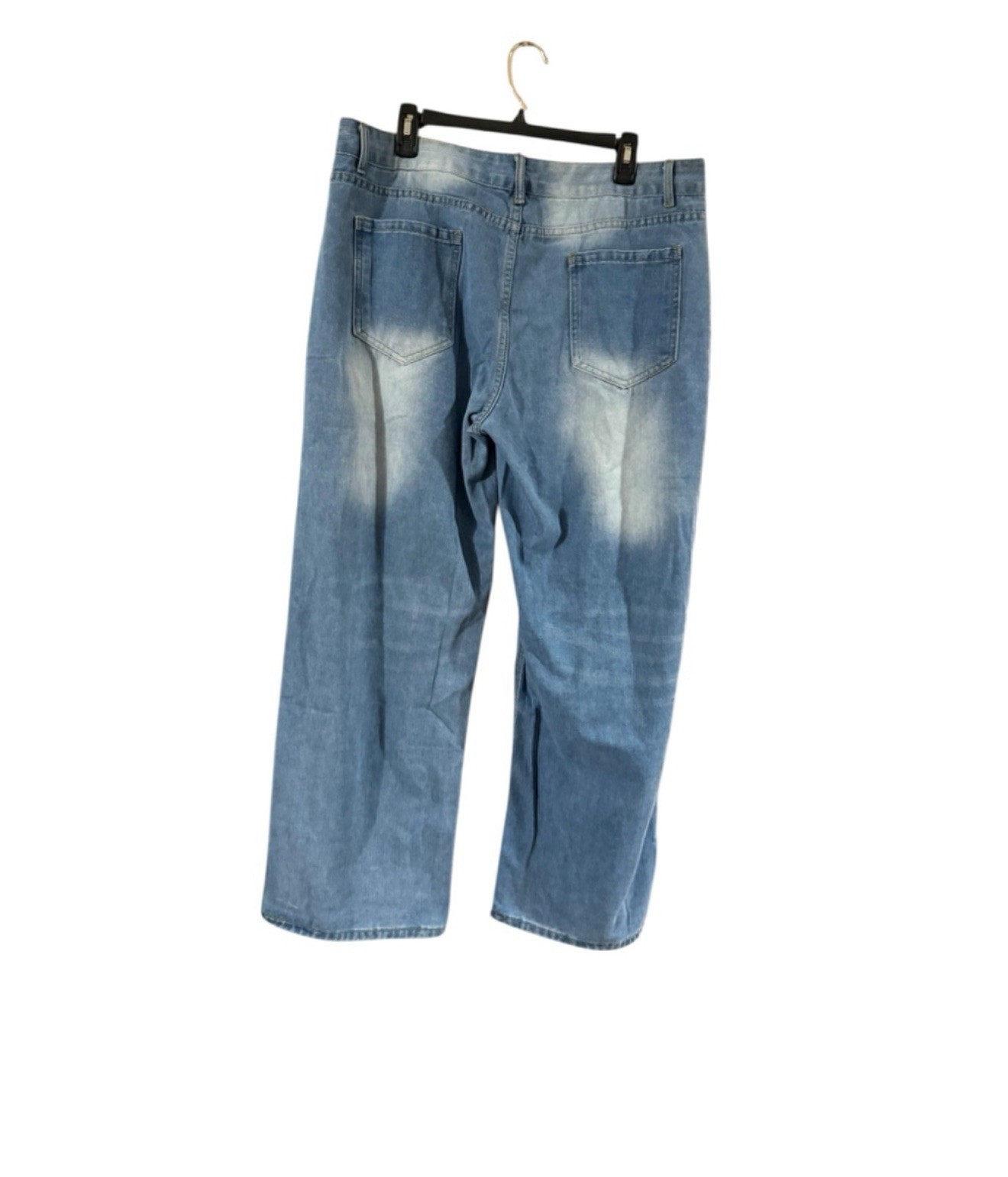 Jeans Distressed Blue Straight High Rise Plus Cotton Blend Denim Pockets 395