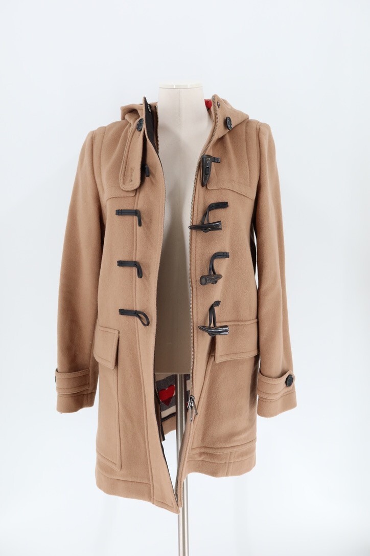 Burberry Women Size 4 (UK 6) Brown Baysbrooke Wool Check & Hearts Duffle Coat
