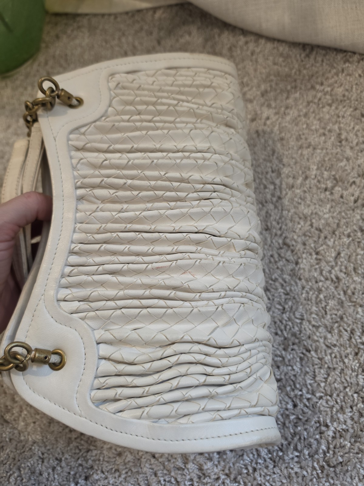 Bottega Veneta Woven Chain Shoulder Bag Ivory Leather Zip Designer Classic