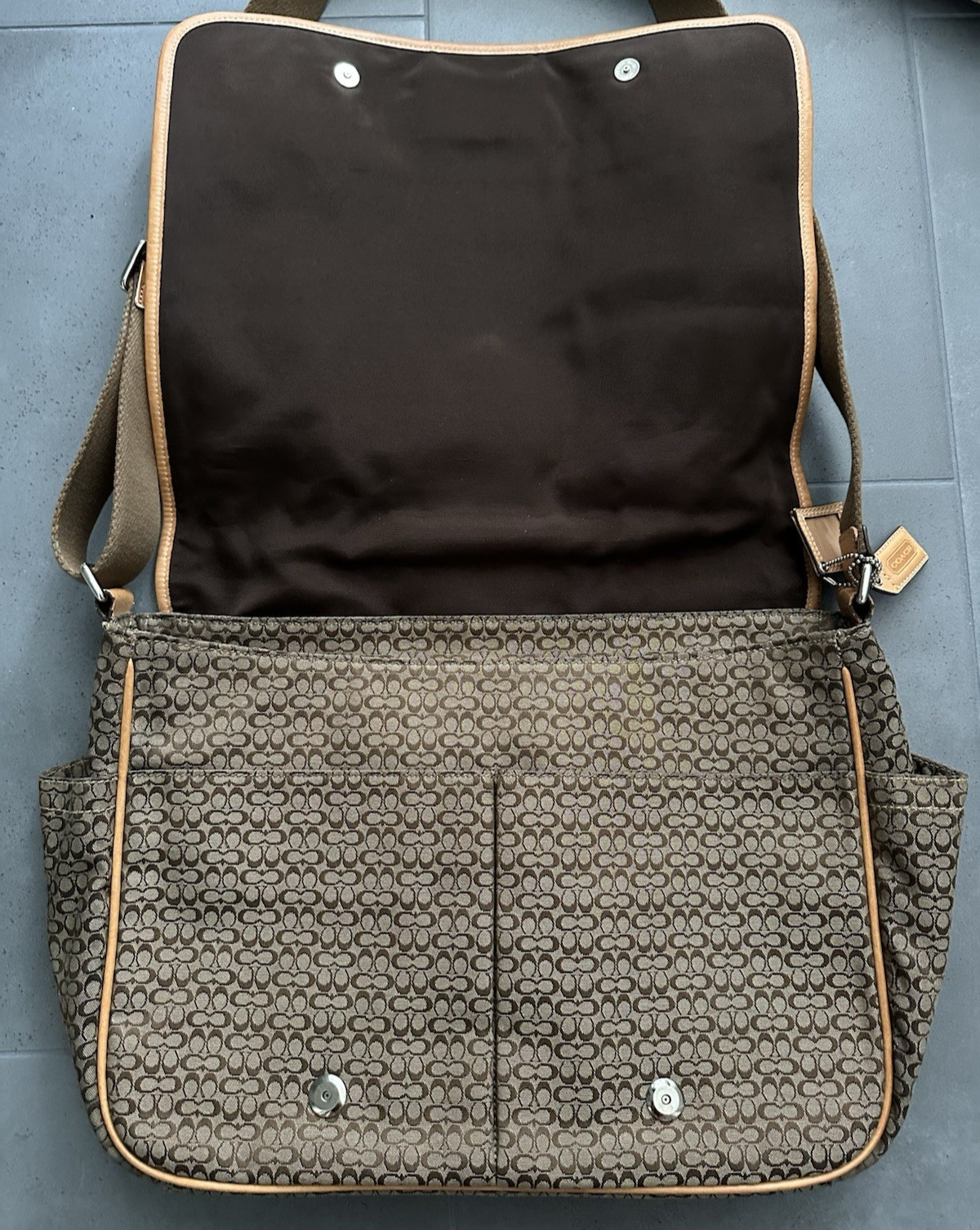 Coach CC Monogram Logo Flap Over Diaper Bag Laptop Bag Brown H0785-F77004