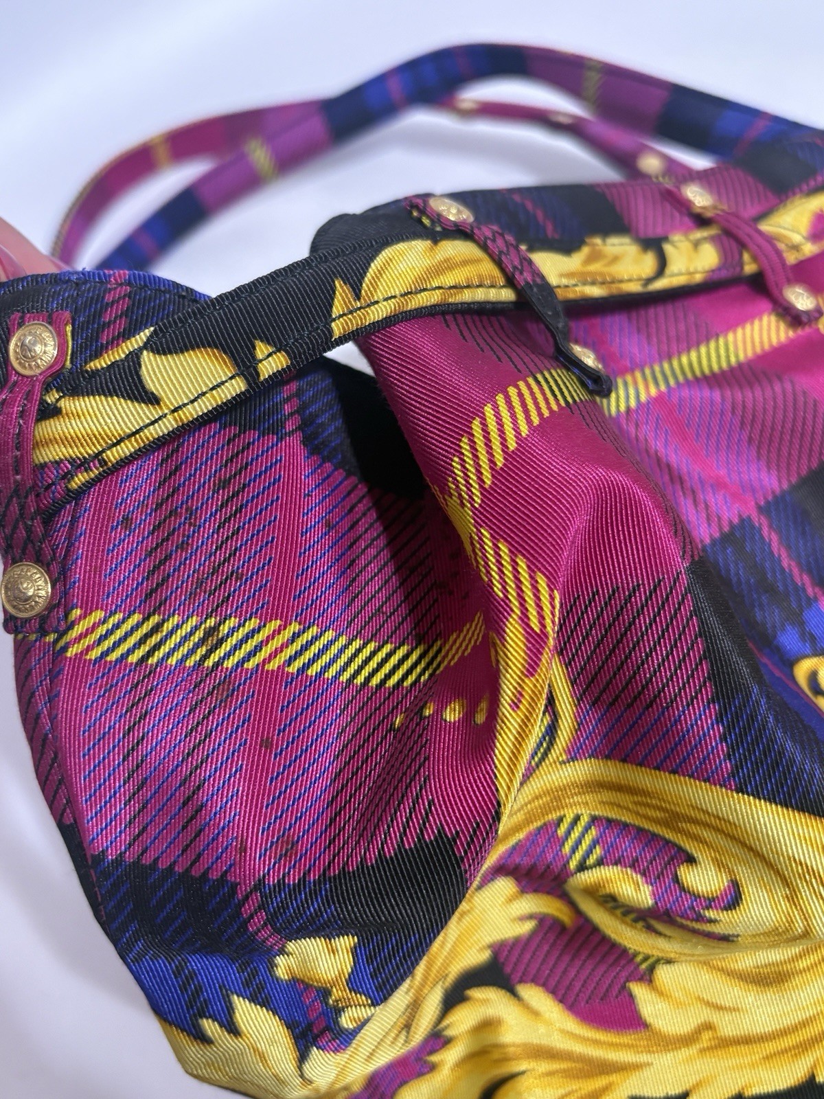 Vtg Gianni Versace Pink Plaid Baroque Shoulder Bag