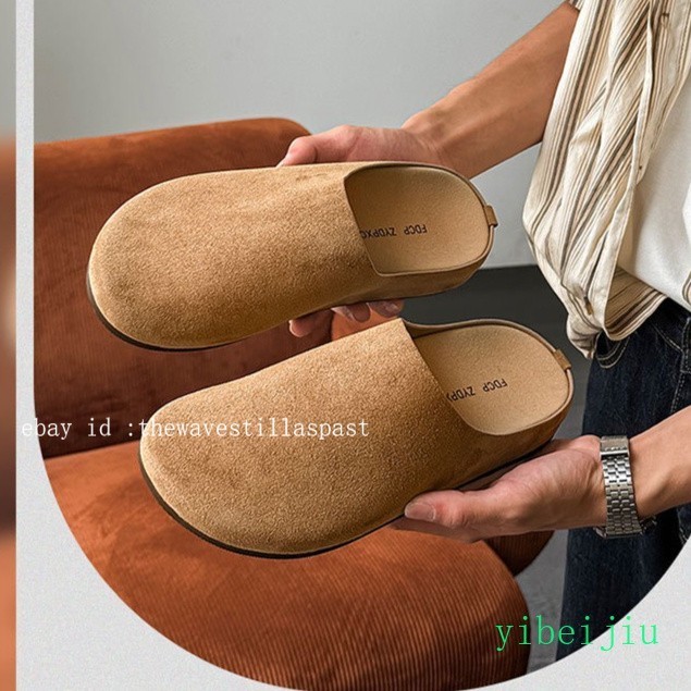 Mens Suede Mule Slip-On Clogs Casual Round Toe Slippers Flat Loafers Shoes Wide