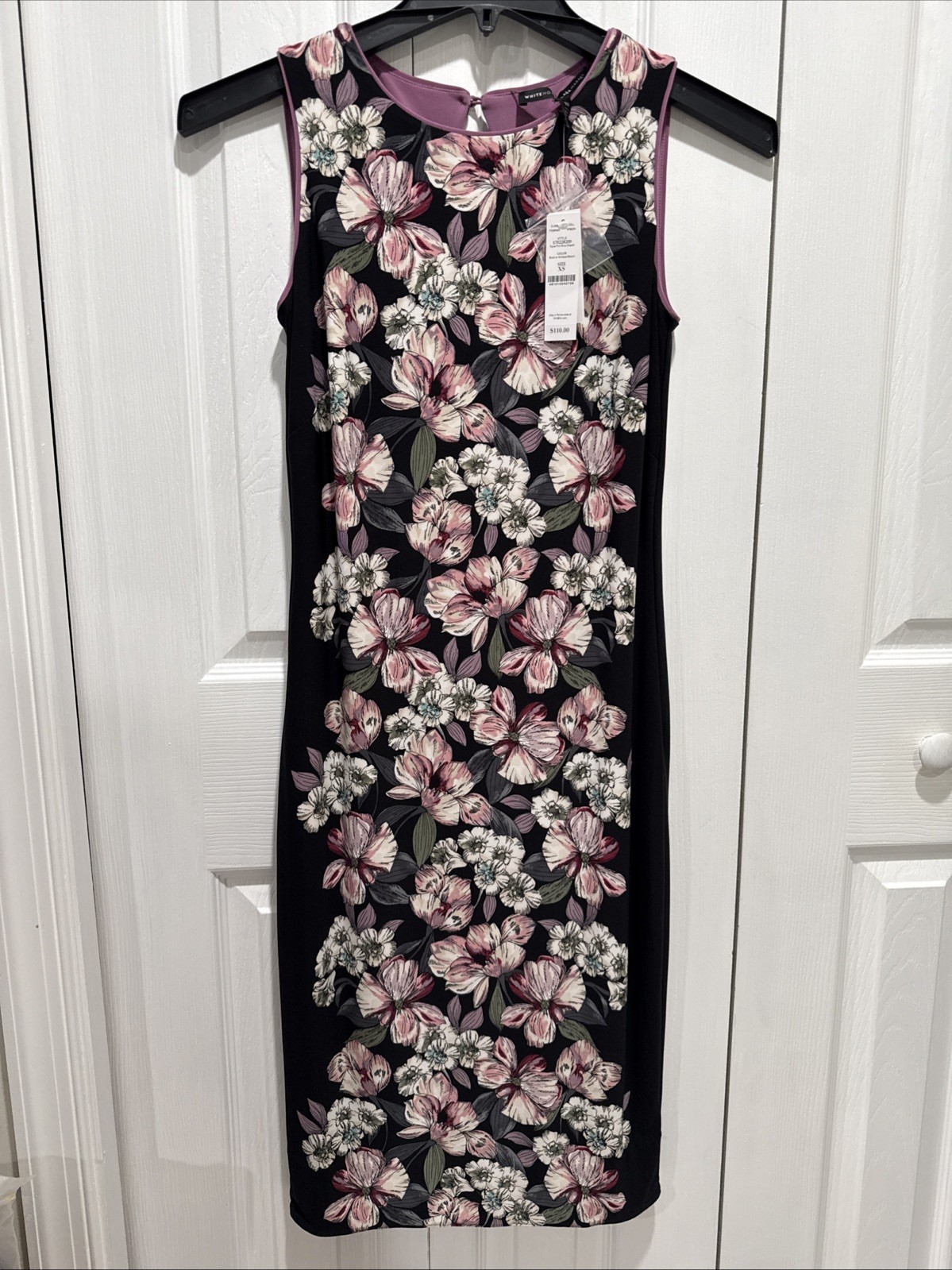 WHBM Purple Floral Print Reversible Sheath Midi Dress XS NWT NEW Black Purple