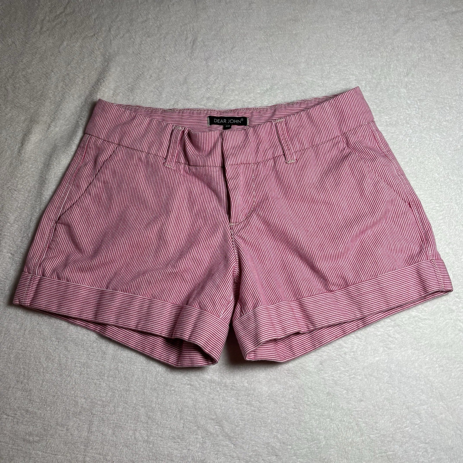 Dear John Women’s Pinstriped Cuffed Chino Shorts Red And White Size 26 Summer