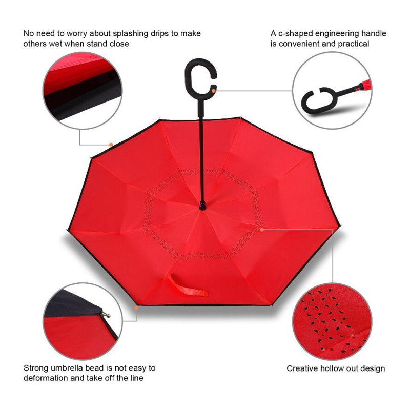 Reverse Folding Inverted Umbrella Double Layer Wind Proof UV Proof Inside out