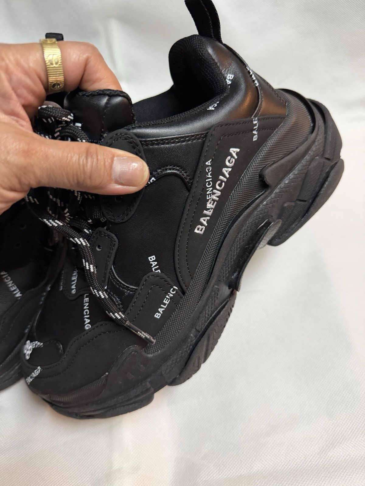 Balenciaga Triple S Black/White Logo Low Top Lace-Up Sneakers