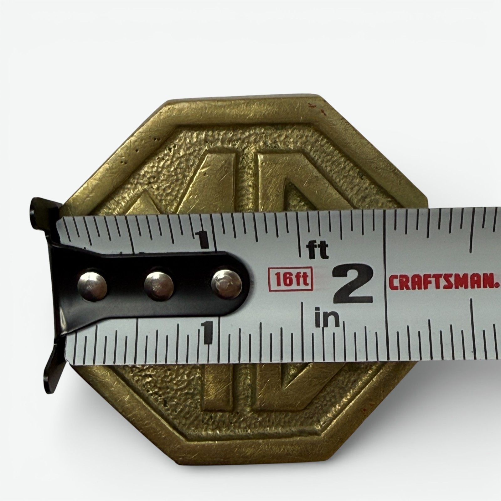 Vintage MG Car Logo Belt Buckle Solid Brass Taiwan ROC 1970s 1980s 2.25 in