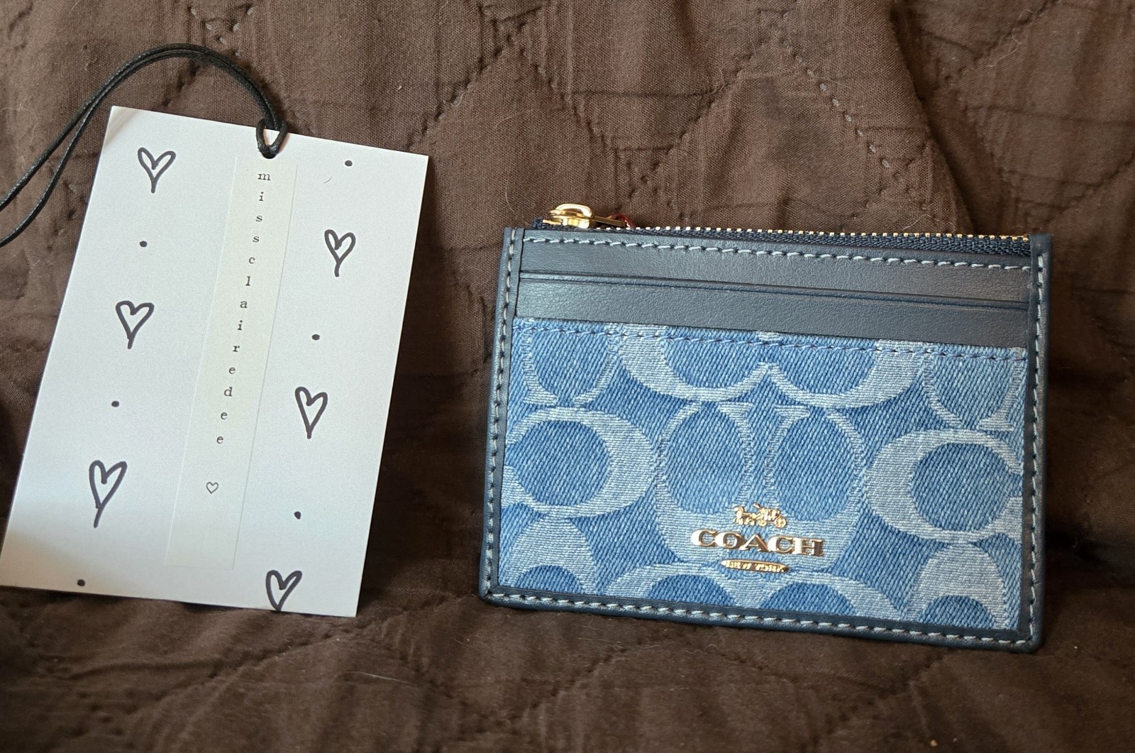 EUC Coach Mini Skinny Id Case In Signature Denim CDN29/CDF94