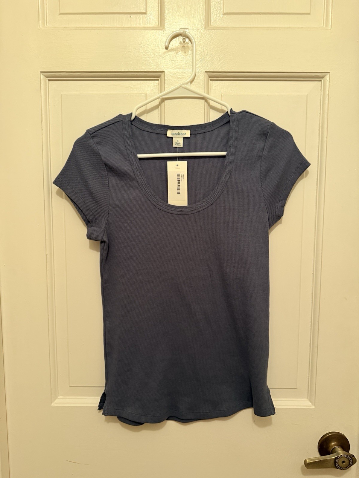 Sundance Women’s Blue Solid Ribbed Knit Scoop Neck Cap Sleeve T-Shirt Size S
