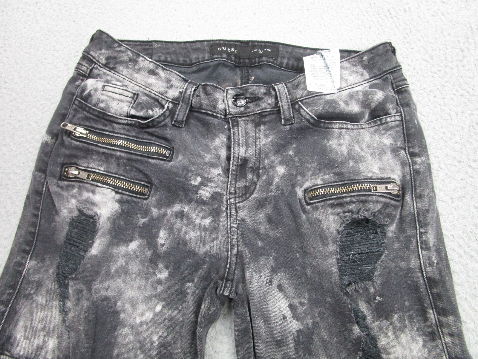 Guess Jeans Mens 30 Black Gray Acid Wash Cargo Skinny Moto Zipper Distressed